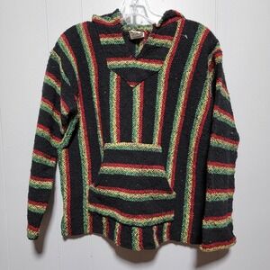 Y2K Vintage Sunspecs Mens‎ Rasta Stripe Baja Hoodie Pullover Size M